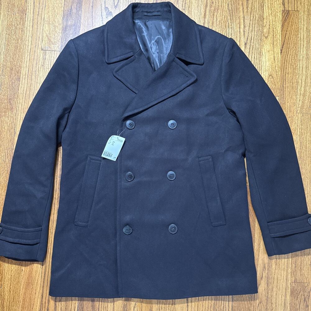 H&M Men's Black Pea Coat Peacoat Size 46R C8